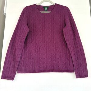 Lord & Taylor Cashmere Sweater Womens Large Purple Cable Knit Crew Neck Pullover